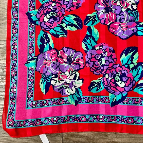 Floral Red Scarf from Italy 30/31 inch - Picture 5 of 9